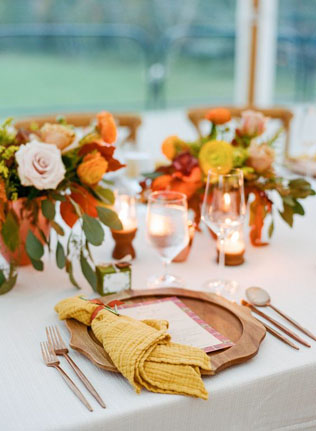 осенняя свадьба, декор стола в желтом цвете