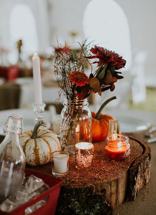 осенняя свадьба, декор стола с тыквами