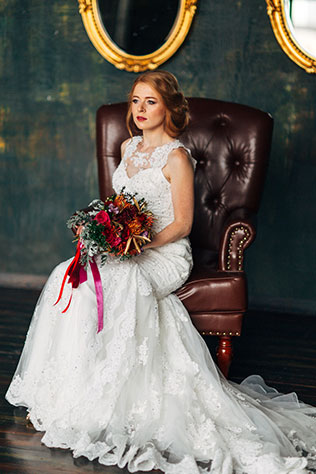 осеннее утро невесты в ярких тонах, образ невесты