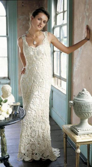 Осенний образ невесты, вязаное свадебное платье