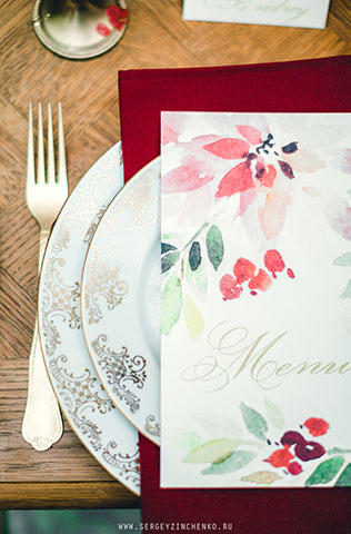 Осенняя фотосессия лав стори в стиле fine art, сервировка стола, меню