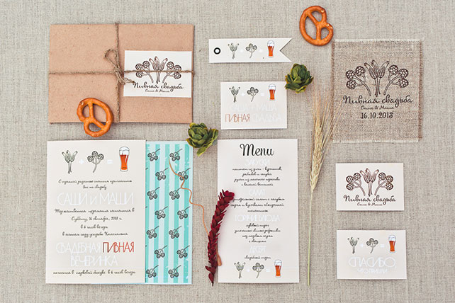 Пивная свадьба: свадебная фотосессия, полиграфия