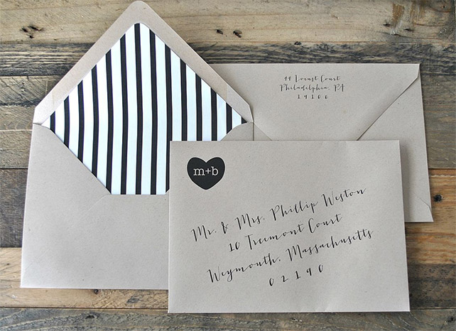 Черно-белая полоска на свадьбе - приглашения и полиграфия