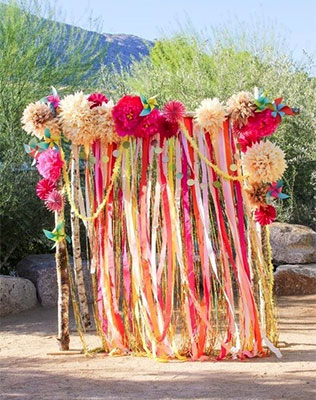 помпоны в декоре свадьбы, церемония