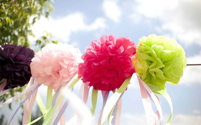 помпоны в декоре свадьбы, церемония