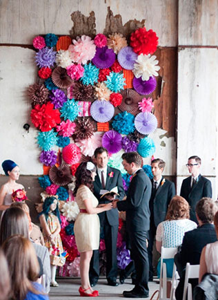 помпоны в декоре свадьбы, церемония
