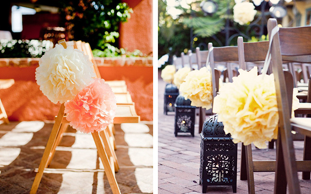 помпоны в декоре свадьбы, церемония