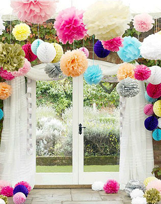 помпоны в декоре свадьбы, церемония