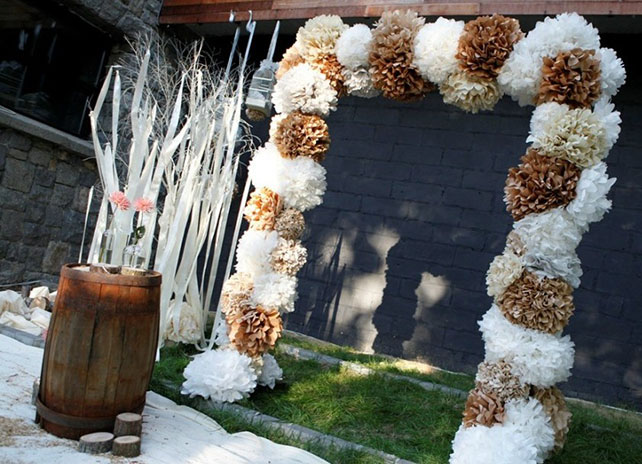 помпоны в декоре свадьбы, церемония