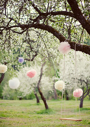 помпоны в декоре свадьбы, фотосессия