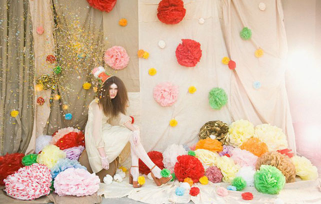 помпоны в декоре свадьбы, фотосессия