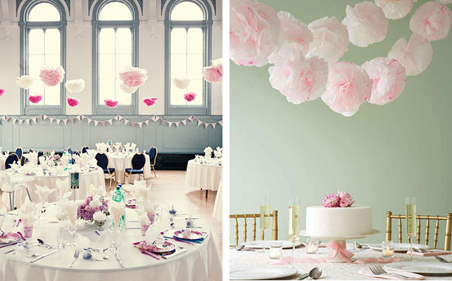 помпоны в декоре свадьбы, место торжества