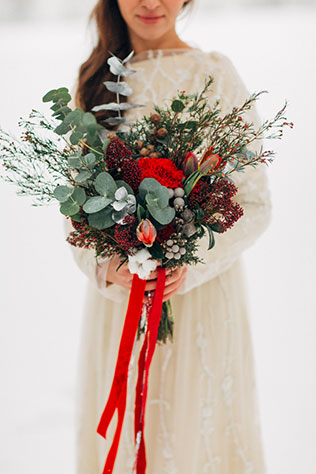 рождественская свадебная фотосессия, букет невесты