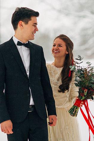 рождественская свадебная фотосессия, жених и невеста