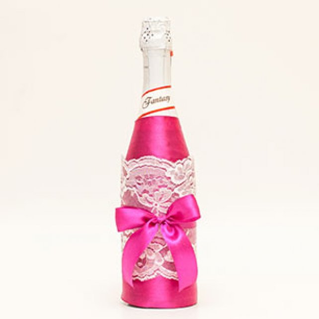 Декор бутылки шампанского атласной лентой. Мастер-класс с пошаговыми фото