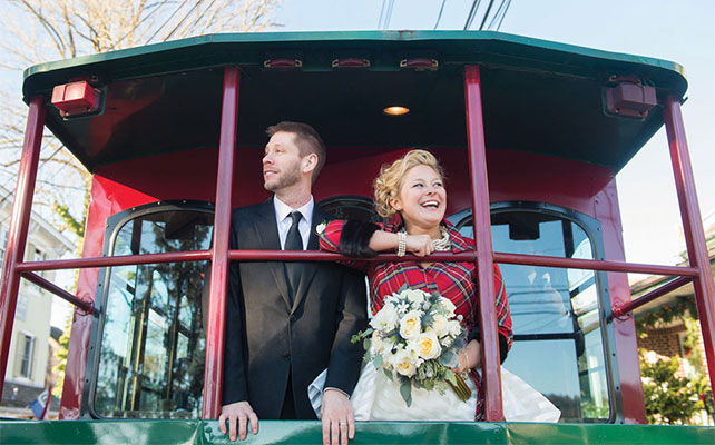 шотландская клетка в декоре свадьбы, образ невесты