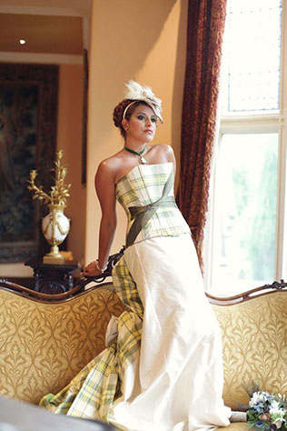 шотландская клетка в декоре свадьбы, образ невесты