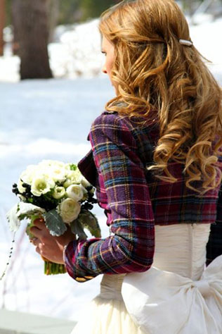 шотландская клетка в декоре свадьбы, образ невесты