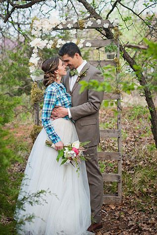 шотландская клетка в декоре свадьбы, образ невесты