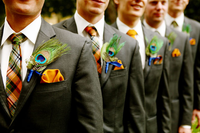 шотландская клетка в декоре свадьбы, аксессуары друзей жениха