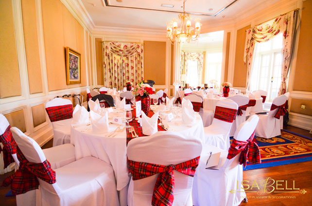 шотландская клетка в декоре свадьбы, место торжества