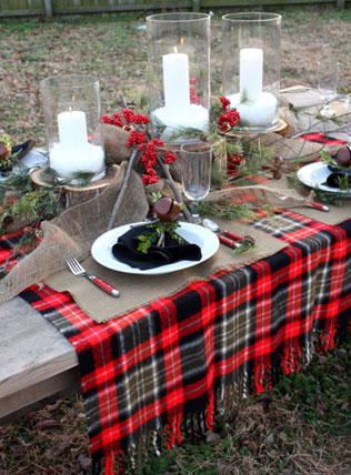 шотландская клетка в декоре свадьбы, клетчатые скатерти