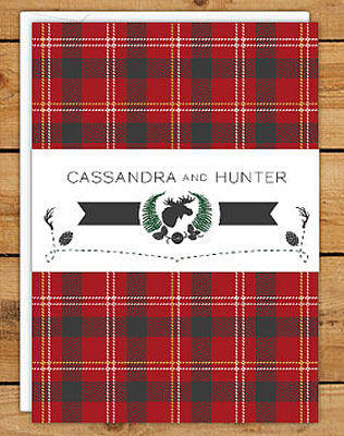 шотландская клетка в декоре свадебных приглашений