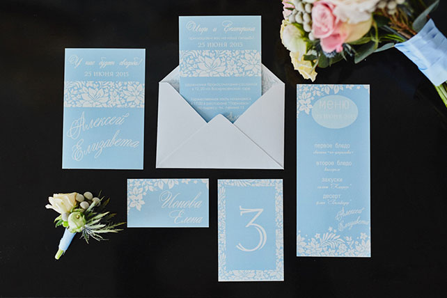 Элегантная свадьба в пыльно-голубом цвете, полиграфия