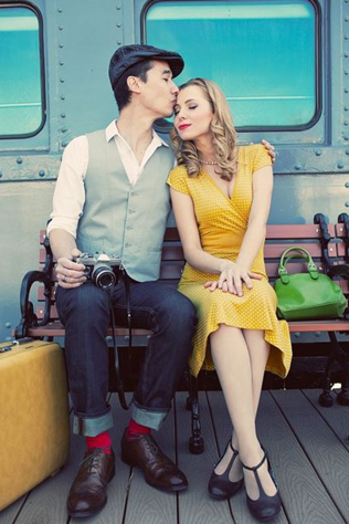 свадьба в стиле 1940-х годов, жених и невеста