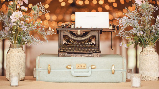 свадьба в стиле 1940-х годов, альтернатива книге пожеланий - печатная машинка 