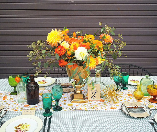 свадьба в стиле 1960-х годов, декор стола