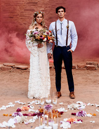 свадьба в стиле 1970-х годов, образы жениха и невесты 