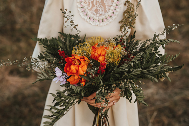 свадьба в стиле 1970-х годов, букет невесты