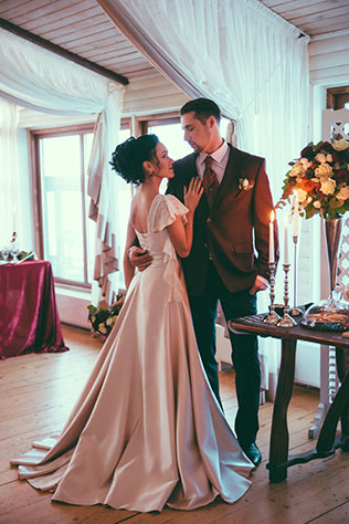 зима, жених и невеста, платье невесты