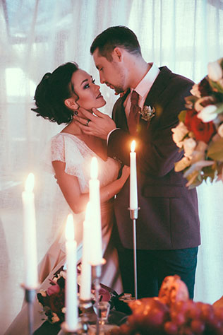 зима, жених и невеста, свечи