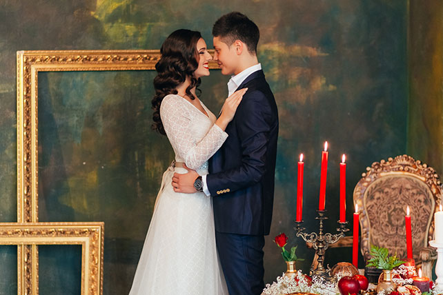 Свадебная фотосессия в дворцовом стиле, жених и невеста