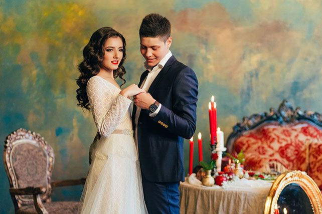 Свадебная фотосессия в дворцовом стиле, жених и невеста