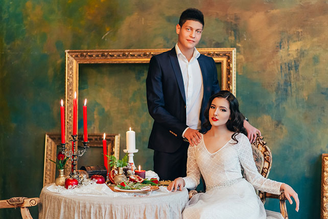 Свадебная фотосессия в дворцовом стиле, жених и невеста