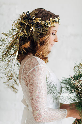 Свадебная фотосессия в стиле бохо, венок невесты