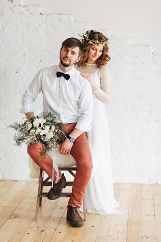 Свадебная фотосессия в стиле бохо, жених и невеста