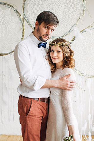 Свадебная фотосессия в стиле бохо, жених и невеста