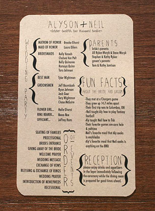 свадебная полиграфия, программа свадьбы