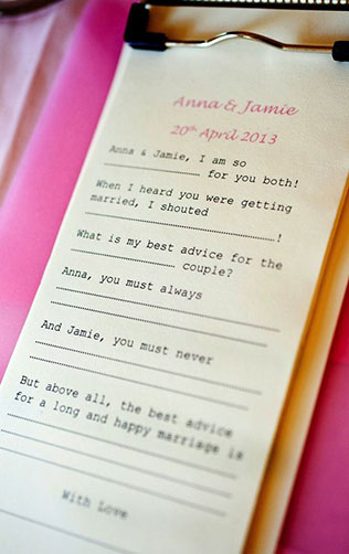 свадебная полиграфия, свадебная анкета для гостей