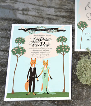 Свадебные тренды 2015 - флора и фауна, приглашения на свадьбу с лисами