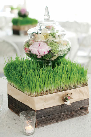 Свадебные тренды 2015 - эко-стиль, декор стола, трава
