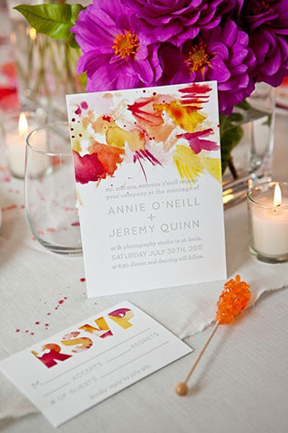 Свадебные тренды 2015 - акварельные приглашения, яркие краски