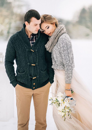  зимний образ невесты, невеста в кардигане 