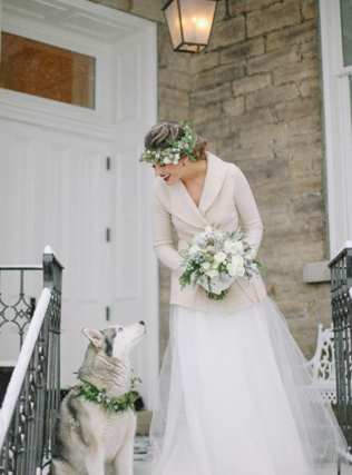  зимний образ невесты, невеста в кардигане 