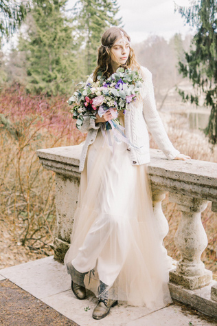  зимний образ невесты, невеста в кардигане 