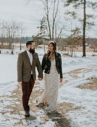 зимний образ невесты, невеста в кожаной куртке 